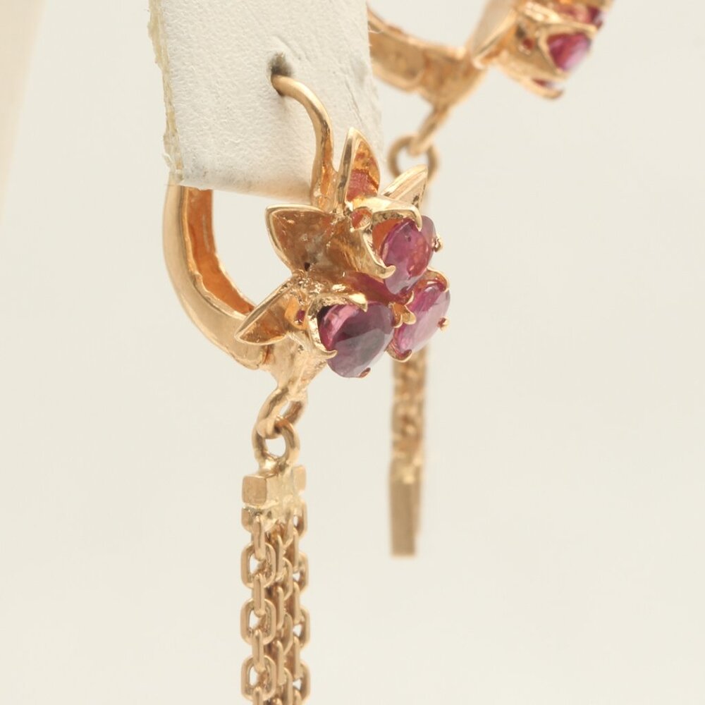 0.60 Carat Natural Red Ruby and Diamond 14K Solid Rose Gold Earrings - Picture 4 of 5